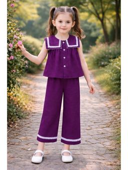 AWW HUNNIE - Purple Cotton Slub Sleeveless Solid Co-Ord Set