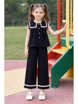 AWW HUNNIE - Black Cotton Slub Sleeveless Solid Co-Ord Set