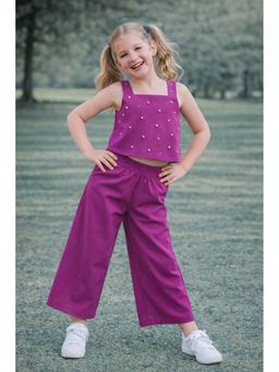 AWW HUNNIE - Purple Banana Crape Fabric Sleeveless Pearl Design Co-Ord Set