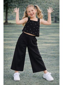 AWW HUNNIE - Black Banana Crape Fabric Sleeveless Pearl Design Co-Ord Set