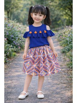 AWW HUNNIE - Navy Blue Cotton Sinker Off Shoulder Top With Skirt