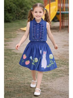 AWW HUNNIE - Navy Blue Poly Cotton Sleeveless Frill Top With Skirt