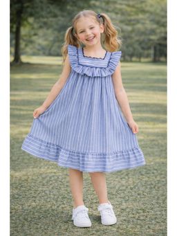 AWW HUNNIE - Blue Cotton Sleeveless Striped Lace Detailed Yog Dress