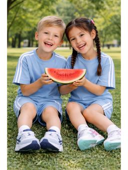 AWW HUNNIE - Blue Unisex Cotton Terry Half Sleeves Loss Fit T-Shirt With Shorts