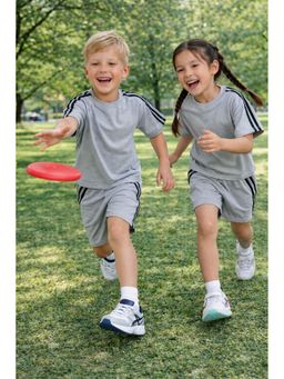 AWW HUNNIE - Grey Unisex Cotton Terry Half Sleeves Loss Fit T-Shirt With Shorts