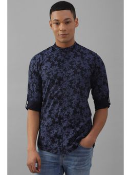 Allen Solly - Men Navy Custom Fit Print Full Sleeves Casual Shirt