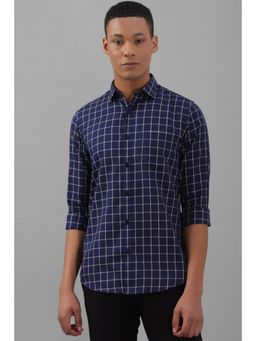 Allen Solly - Men Navy Slim Fit Check Full Sleeves Casual Shirt