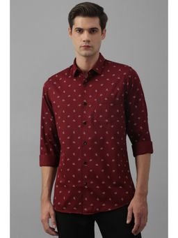 Allen Solly - Men Maroon Slim Fit Print Full Sleeves Casual Shirt