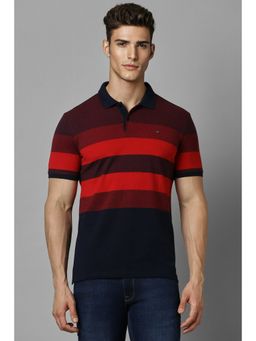Louis Philippe - Men Red Stripe Polo Neck T-Shirt