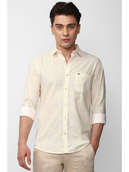 Peter England - Men Cream Slim Fit Print Full Sleeves Casual Shirt