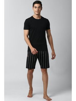 Peter England - Men Black Solid Casual T-Shirt and Shorts (Set of 2)
