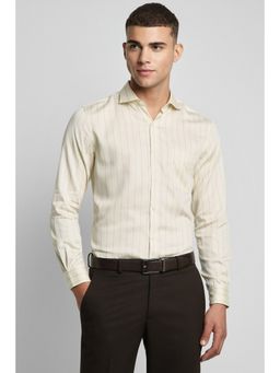 Peter England - Men Cream Slim Fit Formal Full Sleeves Formal Shirt