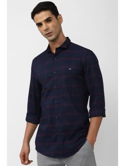 Peter England - Men Navy Super Slim Fit Formal Full Sleeves Casual Shirt