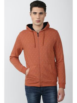 Van Heusen - Men Orange Print Hooded Neck Sweatshirt