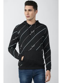 Van Heusen - Men Black Printed Hooded Neck Sweatshirt