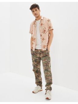 American Eagle - Men Pink Tropical Button-Up Resort Shirt