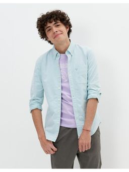 American Eagle - Men Blue Slim Fit Solid Oxford Button-Up Shirt