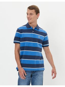 American Eagle - Men Blue Striped Pique Polo T-Shirt