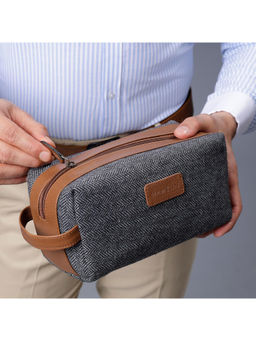 HAMELIN - Tweed Dopp Kit For Men Grey Herringbone