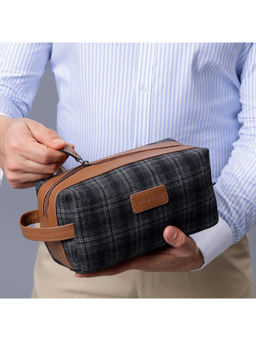 HAMELIN - Tweed Dopp Kit For Men Slate Grey Twill