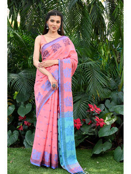 Beatitude - Pink Handloom Cotton Saree with Unstitched Blouse