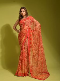 Odette - Red Georgette Designer Saree with Unstitched Blouse