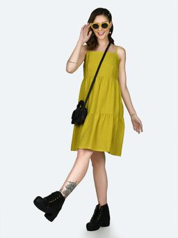 Zink London - Womens Yellow Self Design Mini Dress