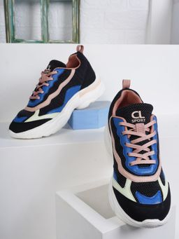 Carlton London - Women Black and Pink Woven Design Sneakers