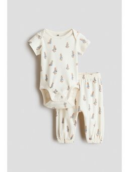 H&M - Boys White 2-piece printed cotton set