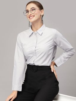 Style Quotient - Women Solid Grey PolyCotton Regular Formal Shirt