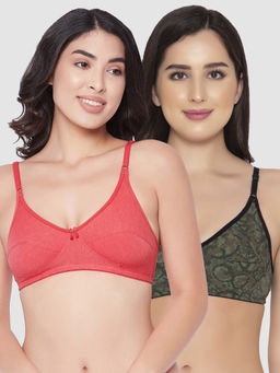 Clovia - (Pack of 2) Cotton Printed Non-Padded Non-Wired Full Cup Everyday Bra (Multi-Color)