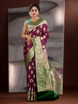 CHARUKRITI - Purple Katan Silk Zari Handwoven Saree with Unstitched Blouse