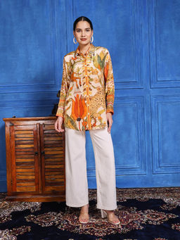 MEENA BAZAAR - Beige Crepe Floral Shirt