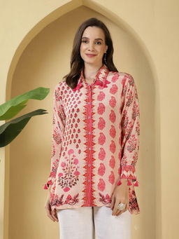 MEENA BAZAAR - Beige Crepe Floral Shirt