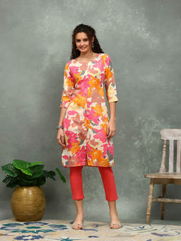 MEENA BAZAAR - Multi-Color Cotton Floral Kurta