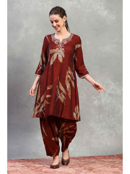 Rangriti - Blue Viscose Blend Floral Kurta With Salwar