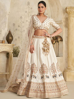 Odette - Off White Silk Blend Embroidered Lehenga With Choli & Dupatta