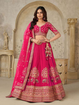 Odette - Pink Silk Blend Embroidered Lehenga With Choli & Dupatta