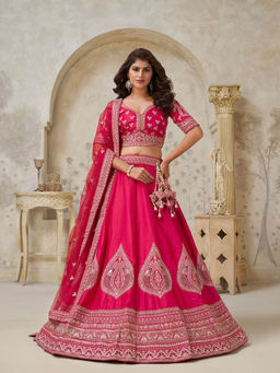 Odette - Pink Silk Blend Embroidered Lehenga With Choli & Dupatta
