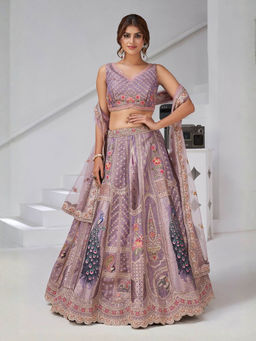 Odette - Lavender Silk Blend Embroidered Lehenga With Choli & Dupatta