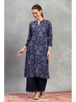 Rangriti - Blue Rayon Floral Kurta