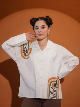 MEENA BAZAAR - Off White Cotton Printed Shirt