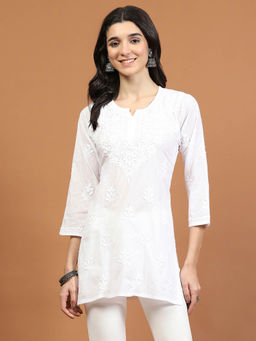 MEENA BAZAAR - White Cotton Embroidered Kurti