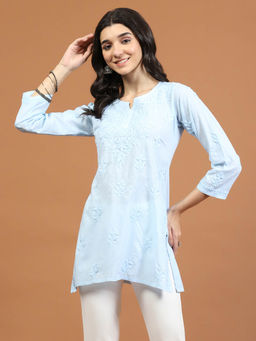 MEENA BAZAAR - Blue Cotton Embroidered Kurti