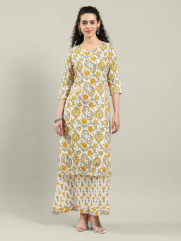MEENA BAZAAR - Yellow Cotton Floral Kurta With Skirt
