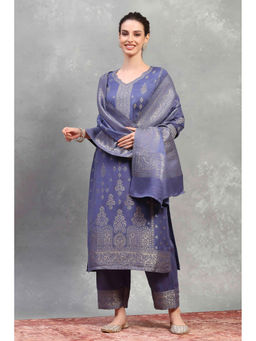 Rangriti - Blue Polyester Printed Kurta With Salwar & Dupatta
