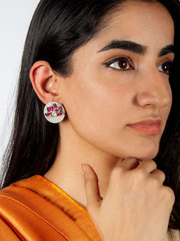 Neeta Boochra - 925 Sterling Silver Purple Kundan Studs