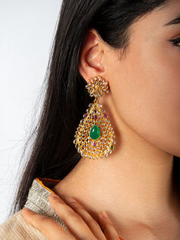 Neeta Boochra - 925 Sterling Silver 22K Gold Plated Multicolored Checker Crystal Earrings