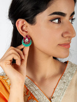 Neeta Boochra - 925 Sterling Silver Multicolored Kundan Mini Chandbali Stud Earrings