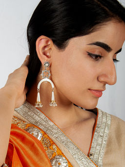 Neeta Boochra - 925 Sterling Silver Two Tone Fusion Jhumki Statement Earrings with Pearl
